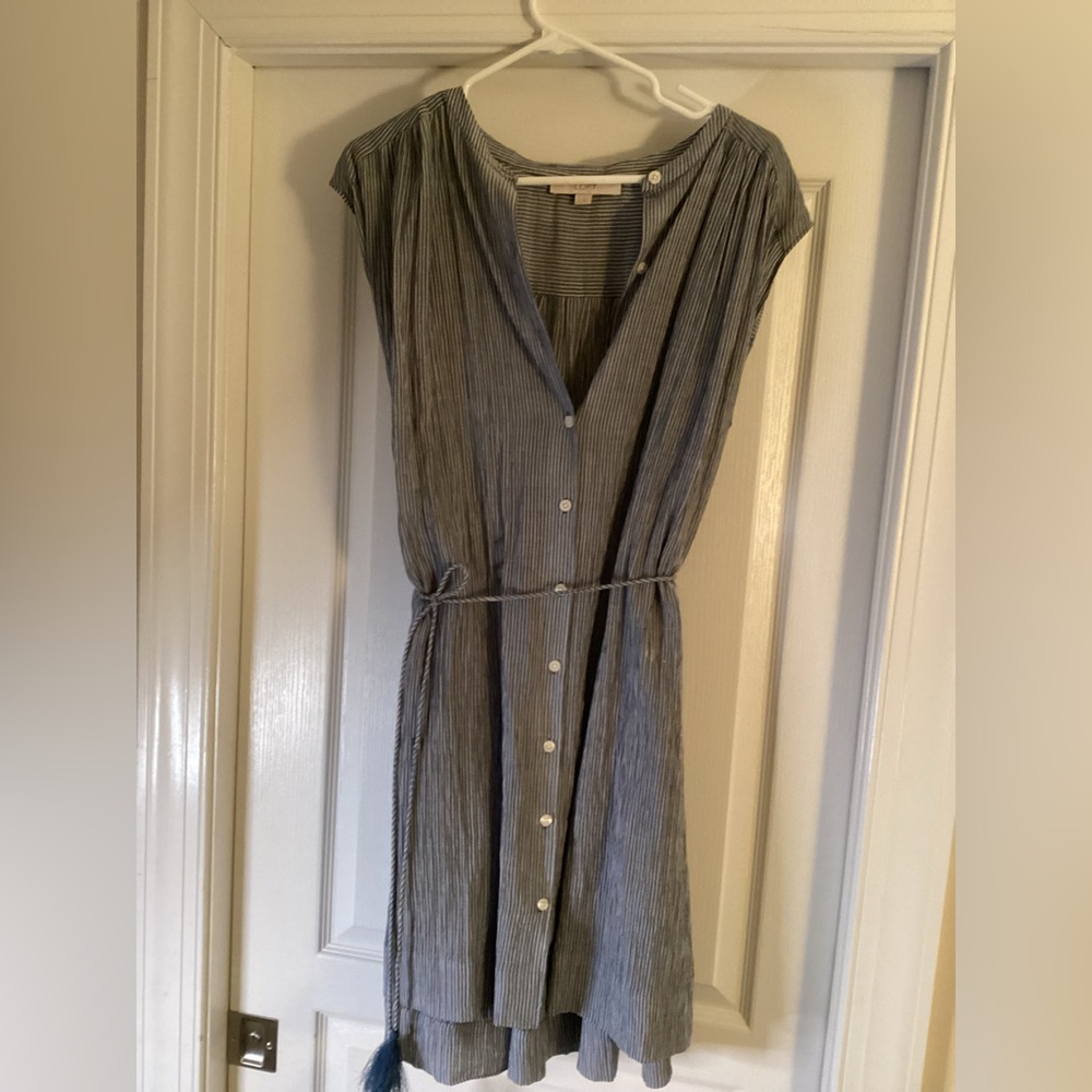 Loft sleeveless striped belted shirt dress